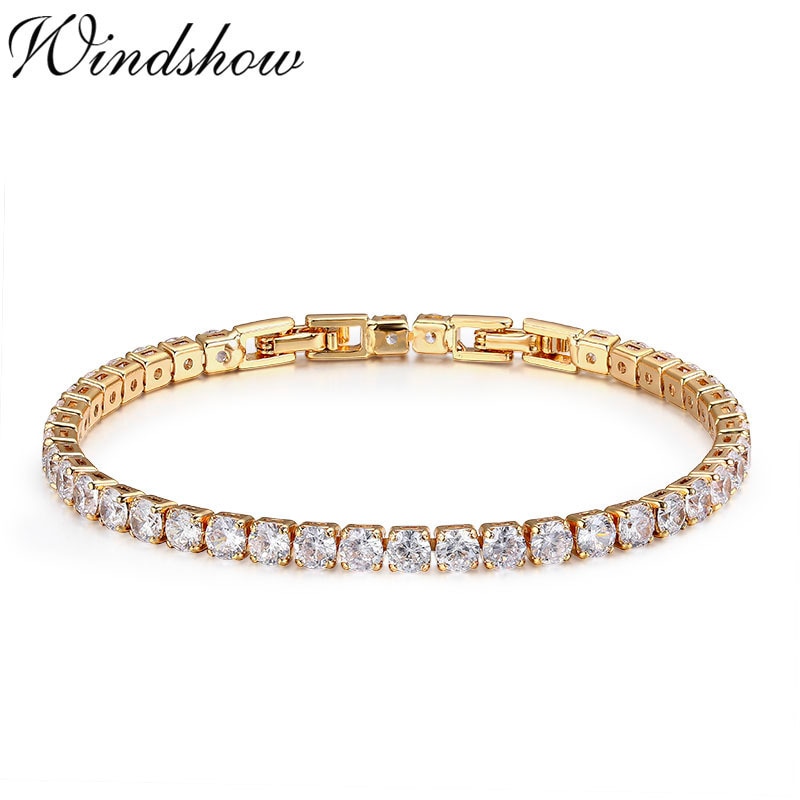 Full Round AAA CZ Tennis Chain Gold Color Bracele..